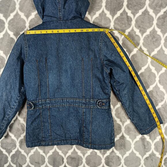 Limited Too Jacket Girls 10 Blue Denim Hooded Quilted Lined Zip Button Pockets - Picture 7 of 10